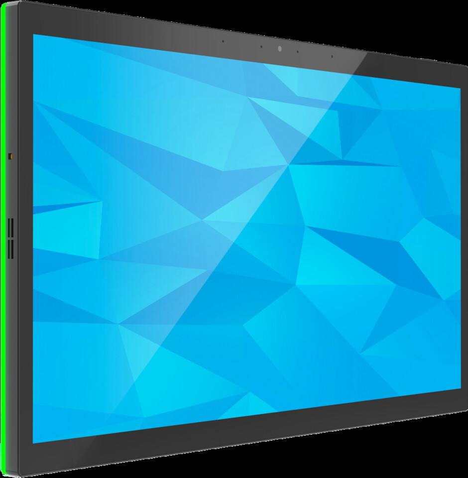 Generic 15.6 inch SMT156 wall panel, angled, showing the app-direct RGB LED bezel lit green