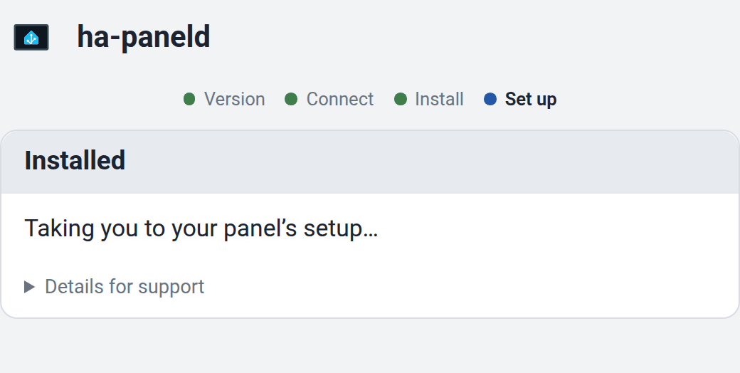 Het USB-installatieprogramma bevestigt de installatie en opent de installatiewizard van het paneel