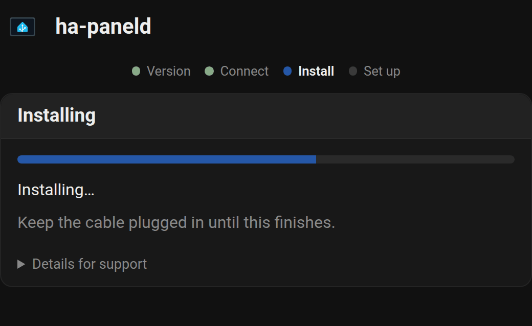 De voortgangsbalk van het USB-installatieprogramma tijdens het installeren van de app