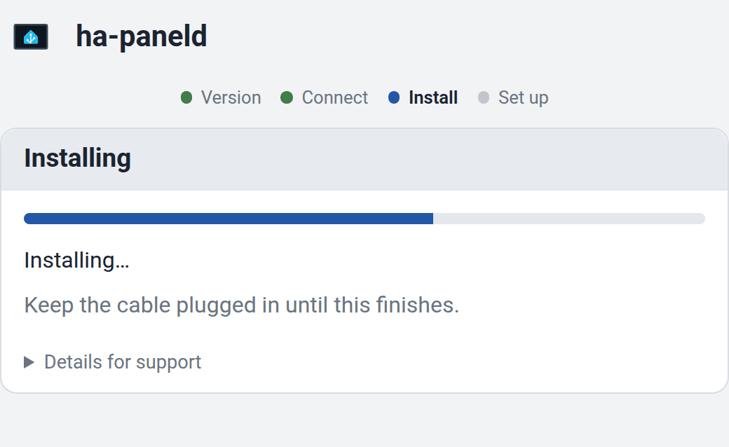 De voortgangsbalk van het USB-installatieprogramma tijdens het installeren van de app